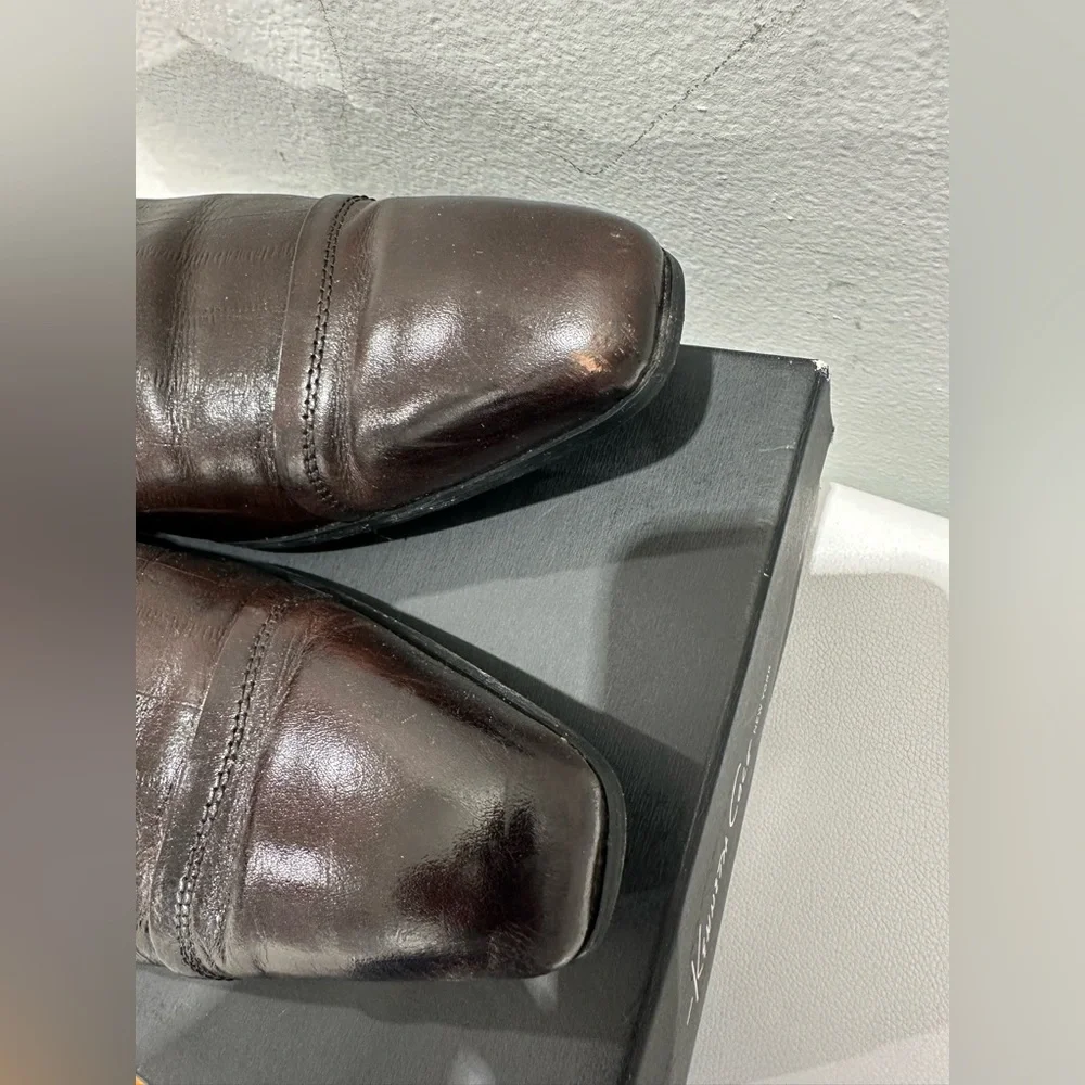 ALDO Men's Dark Brown Leather Slip-On Loafers with Buckle Accent - Picture 2 of 10
